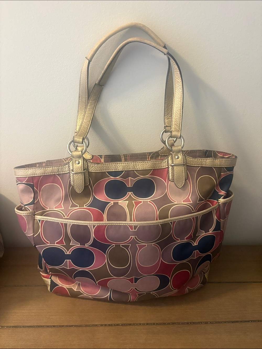 Coach Multicolor Signature Tote with Gold Trim